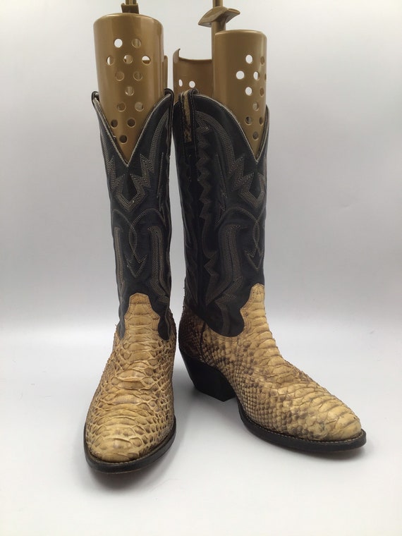 Yellow men's cowboy boots, python leather, vintage