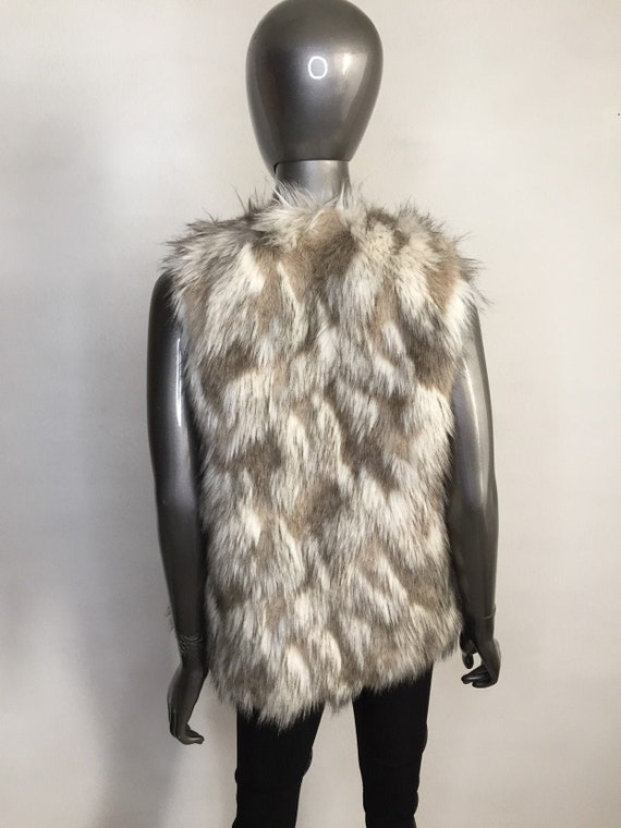 Beige spotted women's vest faux fur vegan fur war… - image 4
