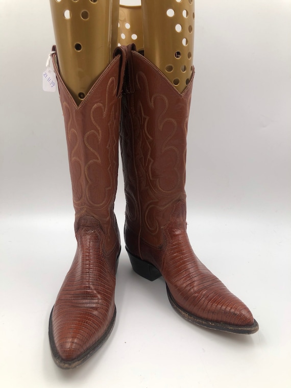 Brown boots, women's boots, lizard leather, vintag
