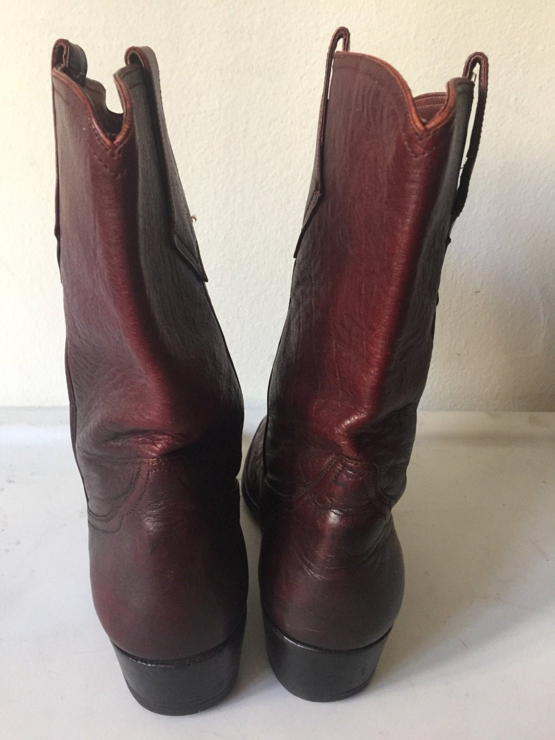 Vinous Color Men's Cowboy Boots From Real Leather Vintage - Etsy