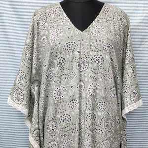 Baumwollblock bedruckter Kaftan, Indischer Kaftan, Brautjungfernkleid, Urlaub, Urlaub, Pool, Party, Lounge, Haus, Einheitsgröße + Maxikleid