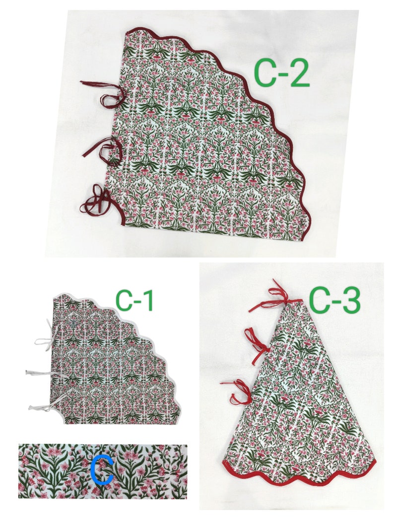 Christmas Scalloped piping green TREE skirt, printed tree skirt, striped tartan tree skirt, Christmas tree skirt image 7