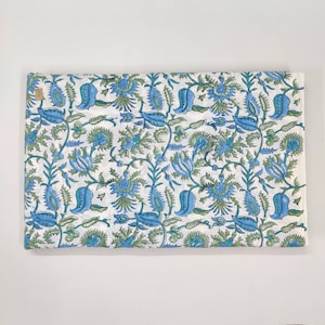 Blue Green Floral 100% Cotton Quilting Fabric by the yard, India Block Print Fabric, fabric for Duvet Covers, Curtains, Dresses