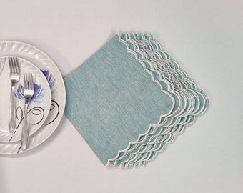 Designer Cotton Napkins with wave lace, Set of 4,Plain Fabric, Sustainable Cloth Napkins