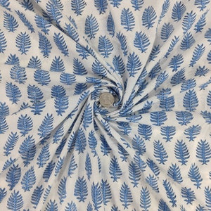 Light blue leaf 100% Cotton Quilting Fabric by the yard, India Block Print Fabric, fabric for Duvet Covers, Curtains, Dresses