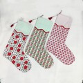 Christmas Scalloped piping Stocking, Christmas Decorative, Geometric Printed Stocking, Brown Stockings, Xmas Stocking, Rustic Stocking