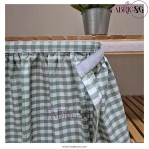 Hook and loop sink skirt, checkered for bathroom, utility skirt, vanity shelf skirt, self adhesive sink skirt