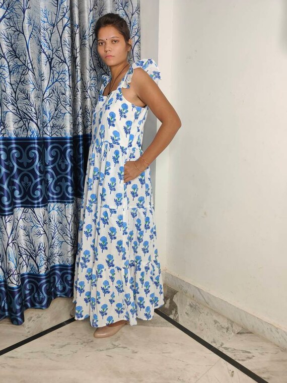 ハンドブロックプリントドレス、ピンクの花柄インドチュニック、ハンド