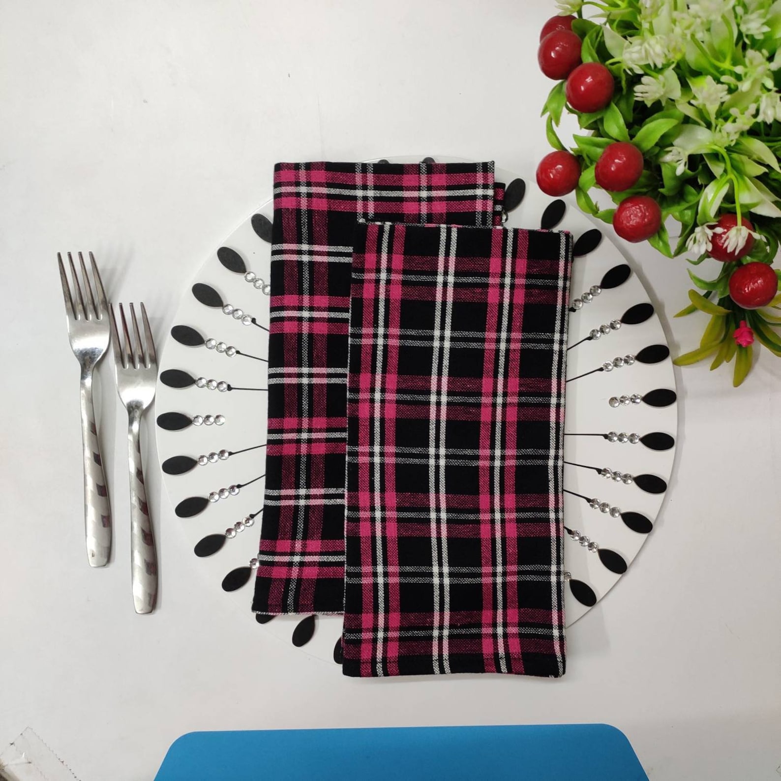 Christmas Plaid Napkins Pink Black Plaid Napkins Xmas Table Etsy