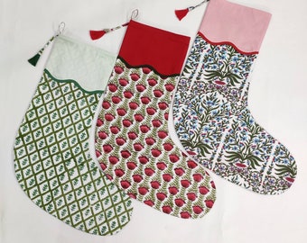 Weihnachten ausgebogter Paspelstrumpf, Weihnachtsdekorativ, geometrisch bedruckter Strumpf, braune Strümpfe, Weihnachtsstrumpf, rustikale Strumpf
