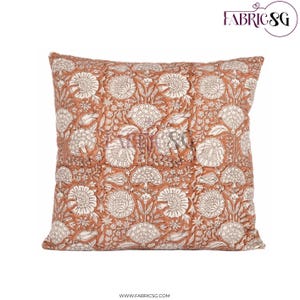 Designer Floral Terra cotta on Natural cotton Pillow Cover, Pillow cover for sale, Boho Pillow, Decorative Pillow, Throw pillow cover