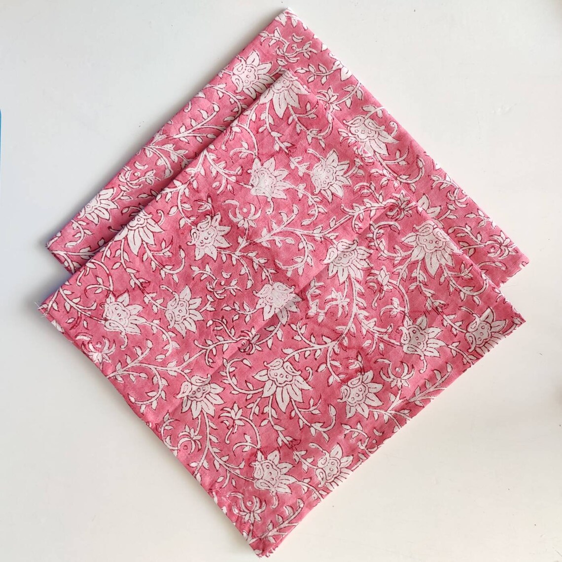 Indian block printed Pink floral napkins Indian Napkins | Etsy