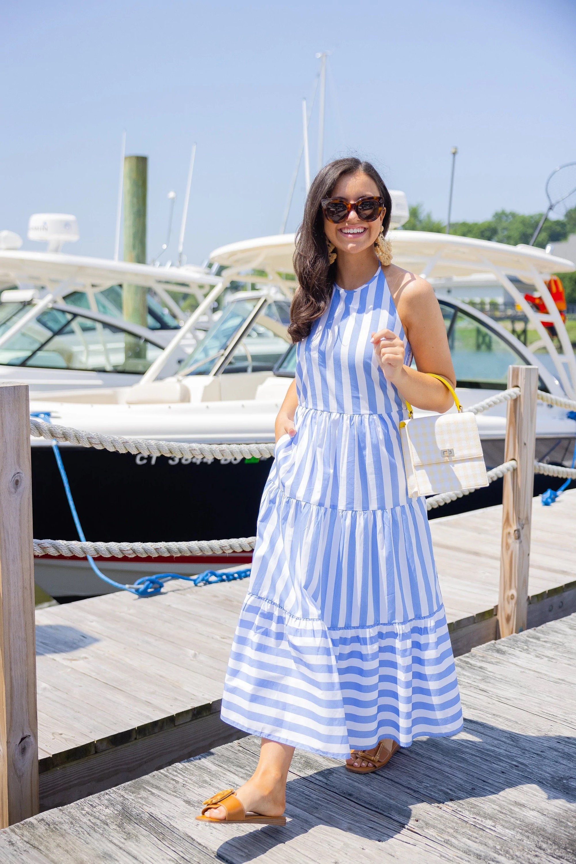 KELLY HALTER STRIPE Midi Dress, Sleeveless Dress, Summer Dress