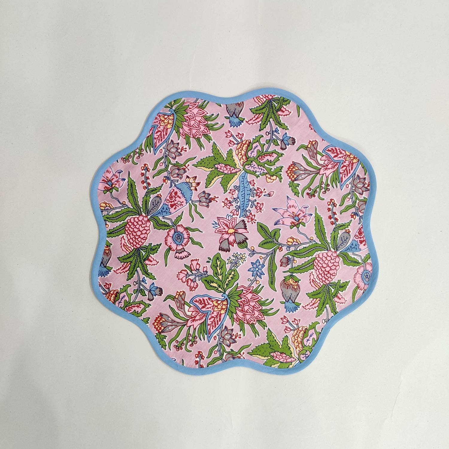 Pink Print Mat Mat Napkins Baby Pink Flower Linen Placemats , Block Print Fabric Table ...