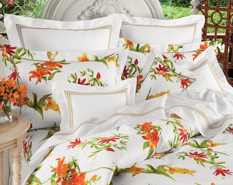 Juego de funda nórdica de percal de algodón blanco de 500 hilos con triple bordado en el borde, estilo pespunte de hotel. Incluye 1 funda nórdica y 2 fundas de almohada.