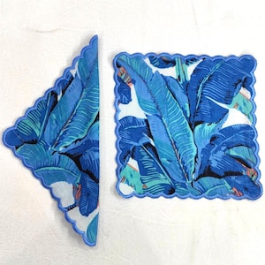Cocktail Napkins with Trimming lace, Set of 10, Scallop edge Napkin,Hand block printed Sustainable Cloth Napkins