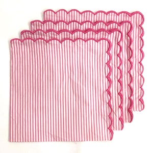 Punch Pink Stripes on White Design Cotton Cloth Napkin, India Block Print Napkins, Cocktail Napkin 20X20&quot;Dinner Napkin