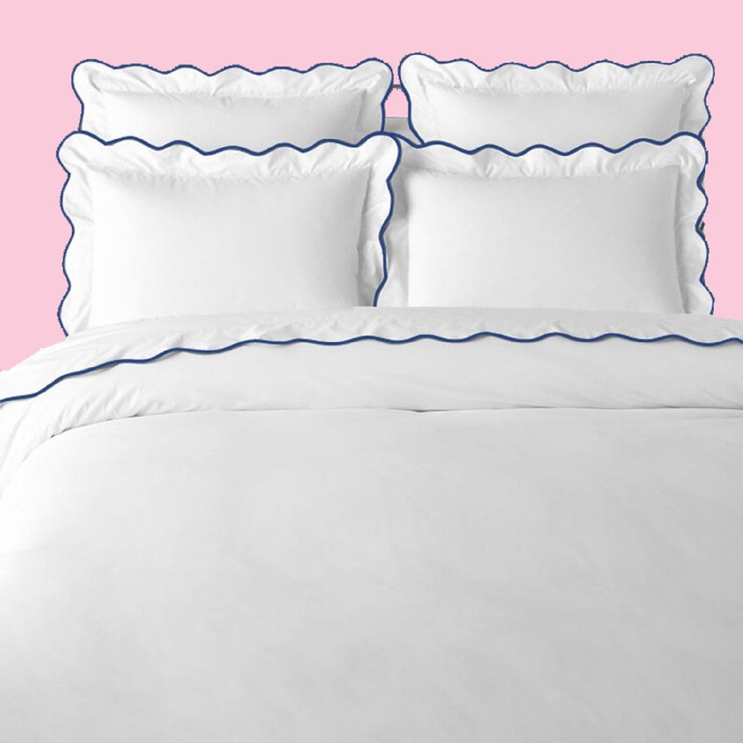 500 Thread Count White Cotton Percale Hotel Stitch Duvet Cover Set in