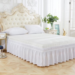 Ruffled Bed Skirt, Wrap Around Bed Skirt Three Fabric Sides Elastic Ruffled Tailored Drop