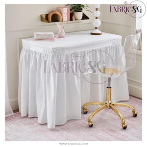1 ST. Skrivbordskjol för dekoratörer - Volangpanel, Skräddarsydd, 4-sidig, ENDAST 100 % bomullspercale. Sänker längden från 76 cm till 122 cm.