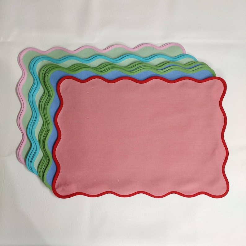 Table Linens Colorful Placemats Piping Mats Cotton Wave Etsy