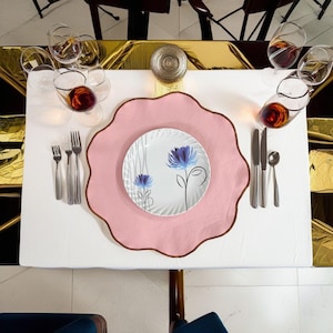 Table Linens Light pink embroidered PlaceMats and Cotton wave scallop cloth cocktail Placemats,fathers day gift, Washable Dining Table Mats