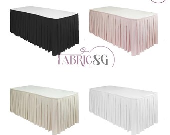 Table Skirt For 4ft Tables - One-Piece Black Table Cover With Ruffles, Wrinkle Resistant For Parties & Events