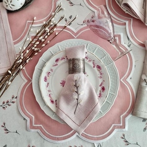 Pink Embroidered Placemats, Dinning Table Placemats, cloth cocktail Placemats Dinner Table Set, Pink Table Linen decor, Wedding table decor