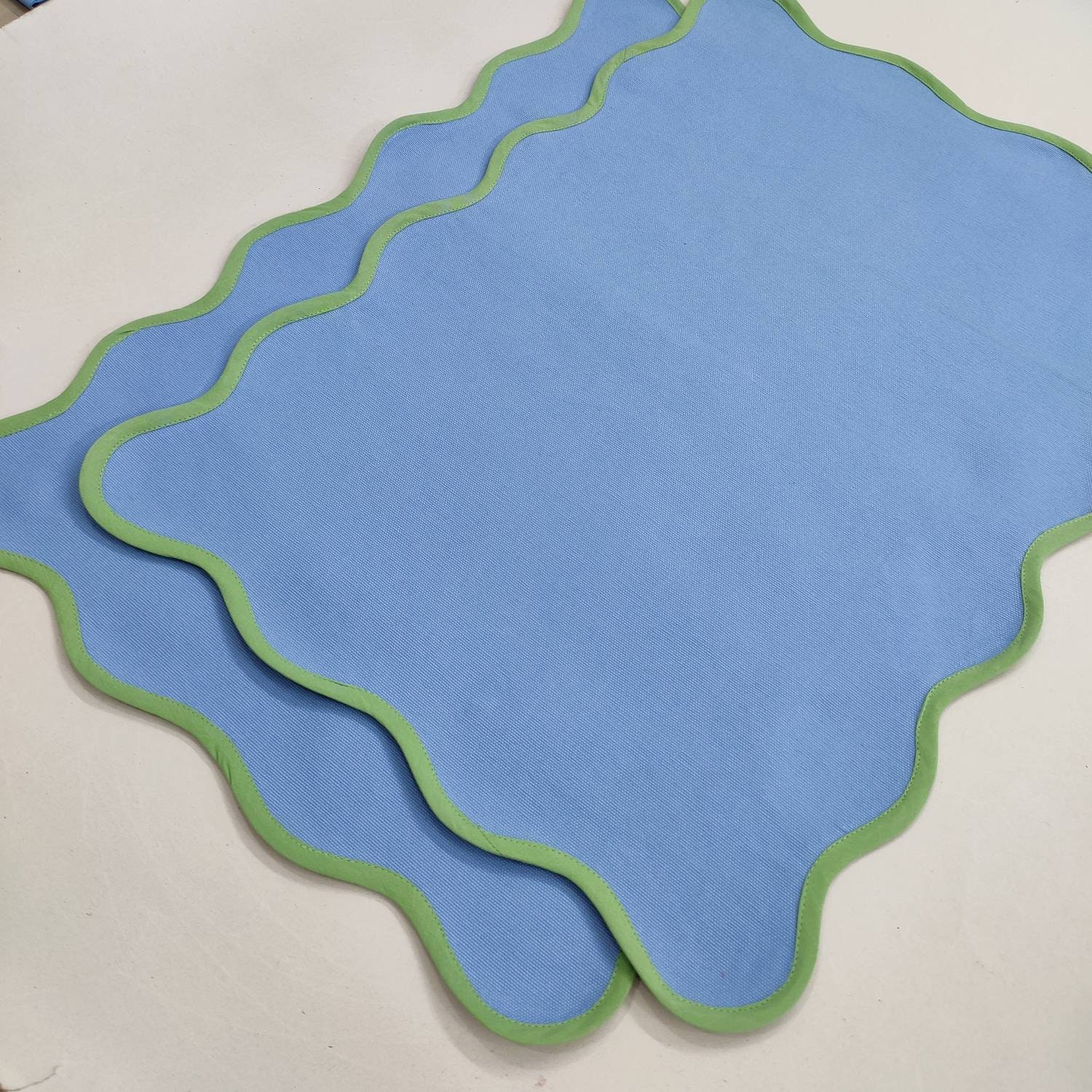 Table mat Scallop Placemats and Napkins light blue Table Etsy