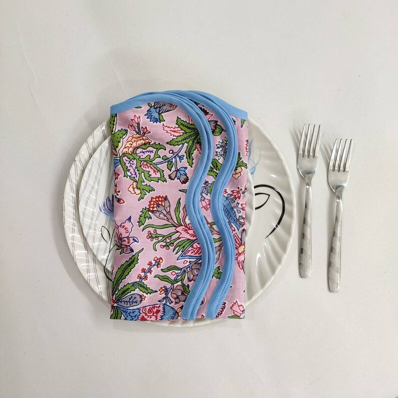 Mat Napkins Baby Pink Flower Linen Placemats Block Print Etsy
