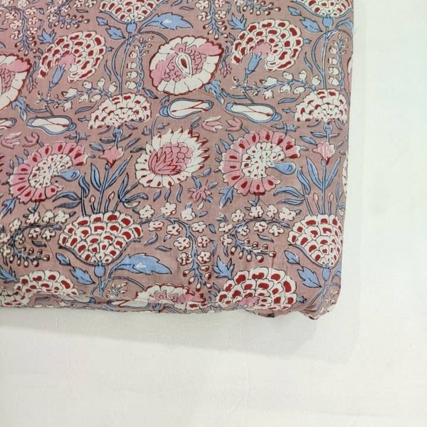 Sage Pink Red Floral 100% Cotton Quilting Fabric by the yard, India Block Print Fabric, fabric for Duvet Covers, Curtains, Dresses