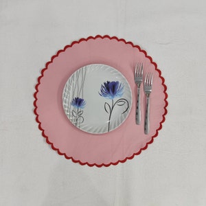 Table Linens Light pink embroidered PlaceMats and Cotton wave scallop cloth cocktail Placemats,fathers day gift