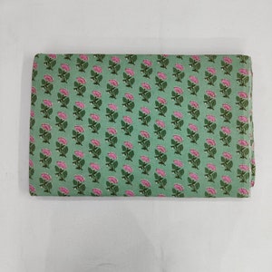 Pink Green Floral 100% Cotton Quilting Fabric by the yard, India Block Print Fabric, fabric for Duvet Covers, Curtains, Dresses