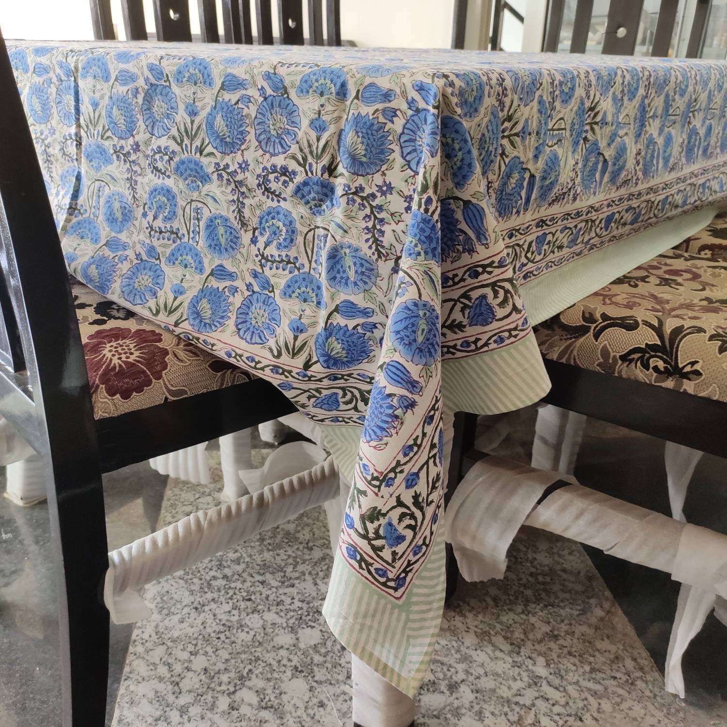 Indian Block Print Tablecloth Floral Cotton Table Cover Etsy