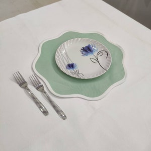 Table Linens PlaceMats light green Piping Mats and Cotton round wave scallop cloth cocktail Placemats,fathers day gift