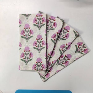 Indian Block Print, indian cotton napkins, hand printed napkins, cocktail napkins, table cloth napkins, floral housewarming gift