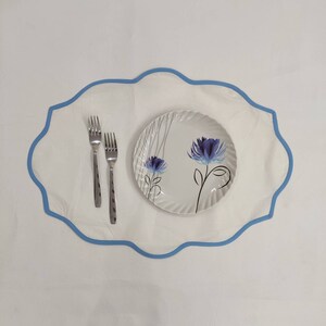 Table Linens PlaceMats White Piping Napkins and Cotton wave scallop cloth cocktail napkins ,fathers day gift