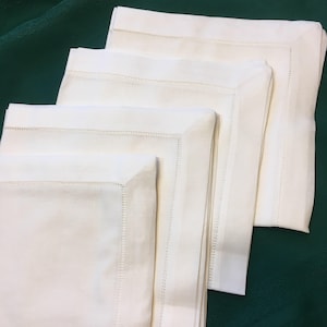 Poly Linen blend hemstitched ivory 20 in. napkins. Embellish your own, Wedding napkins for table decor size set of 4 embroidered napkins