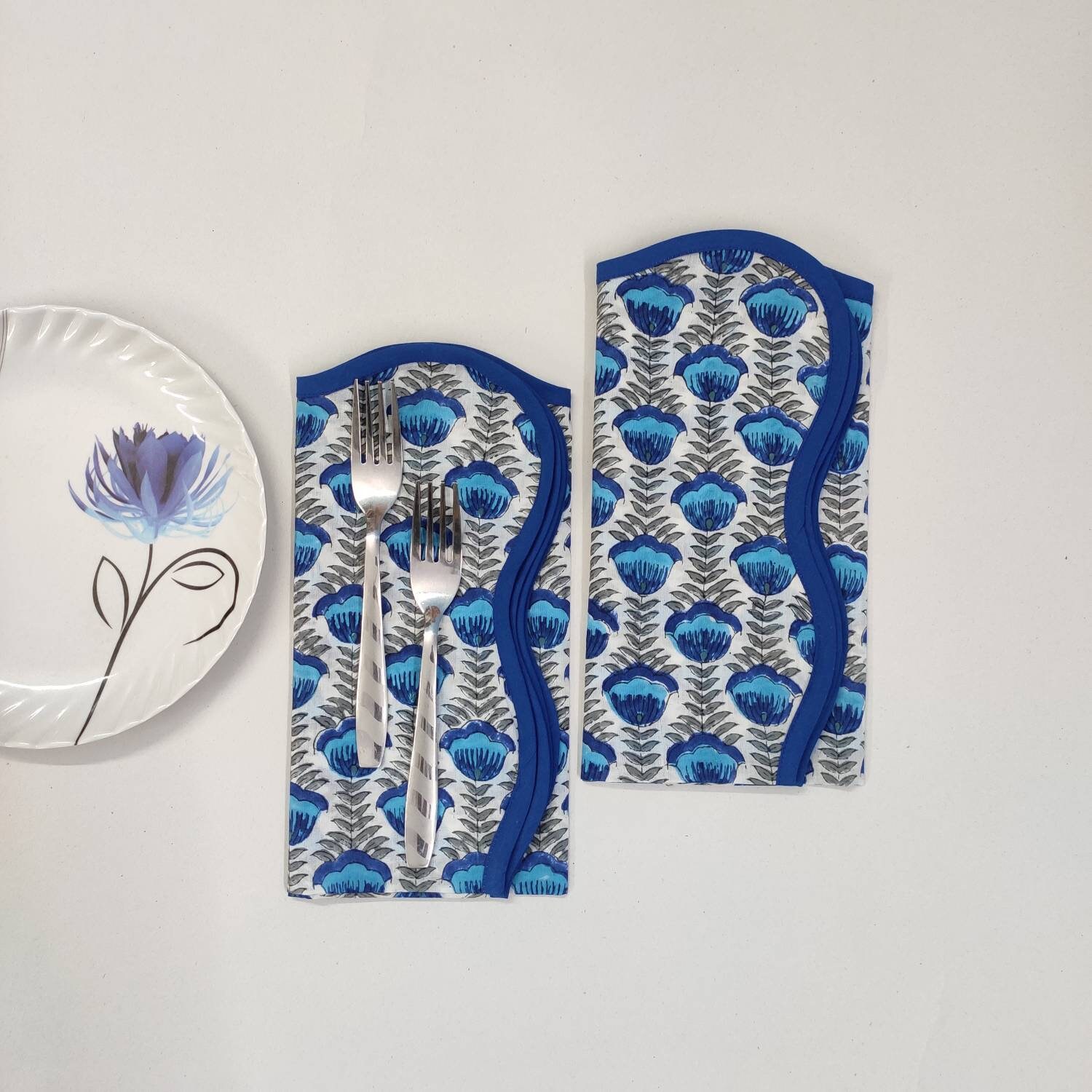 Blue Flower Cotton Napkins Cloth Napkins Fabric Napkins Etsy UK