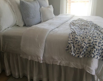 FabricSG White Fringe Ruffle Gathered Bed Skirt - 8" to 39" Drop Length 1 PIECE BED SKIRT 3 Sided 100% Cotton Percale