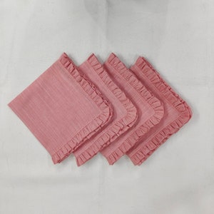 Linen Ruffle Napkins, square napkins for dinner, custom fabric napkins with ruffle, reusable bulk napkins from washed linen fabric