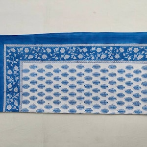 Blue and White Hand Block Print Tablecloth Table Cover India Cotton Table Linen, Custom Tablecloth, Gift for Mom
