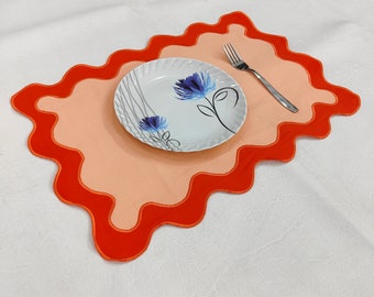 Embroidered Napkins PlaceMat double scalloped mats and Linen wave scallop cloth cocktail Placemats,fathers day gift Set of 2