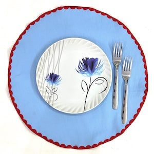 Table Linens Light pink embroidered PlaceMats and Cotton wave scallop cloth cocktail Placemats,fathers day gift