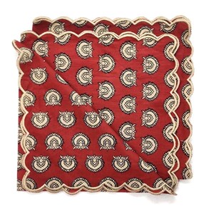 Designer Cotton scalloped Napkins with Trimming embroidered, coaster, small Scallop edge Napkin,Hand block printed Sustainable Cloth Napkins