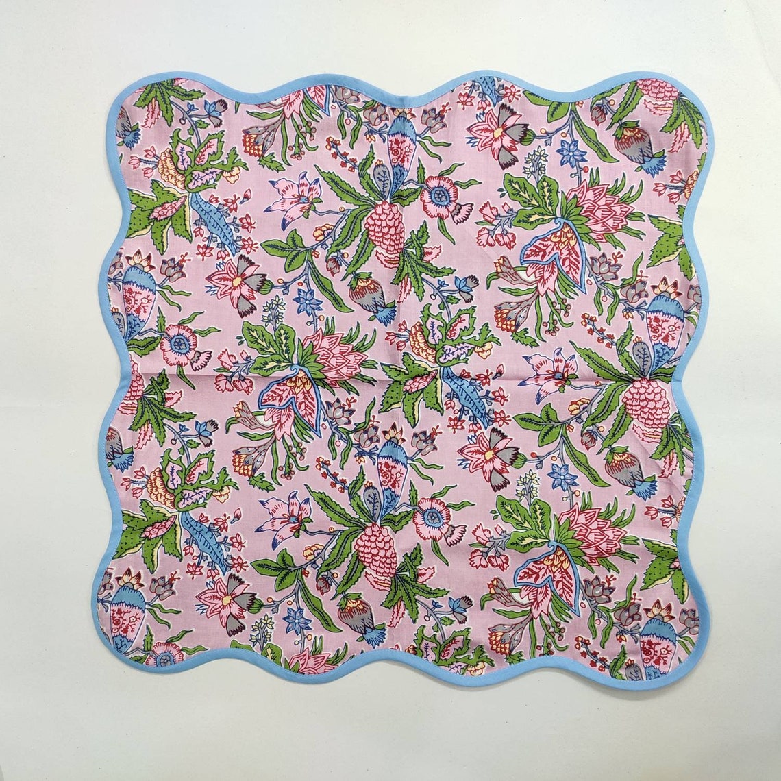 Mat napkins Baby pink Flower Linen Placemats Block Print Etsy