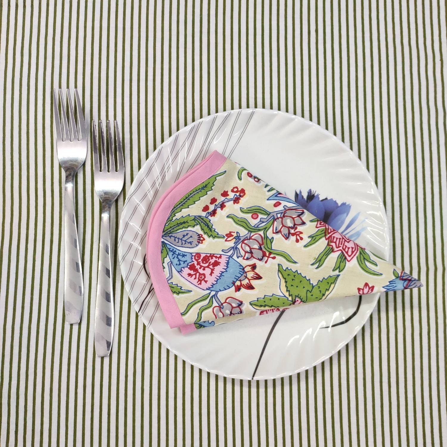 Baby pink Flower Placemat 'Block Print' fabric table Etsy
