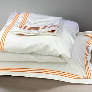 Triple Embroidery Border 500 Thread Count White Cotton Sateen Hotel Stitch Duvet Cover Set