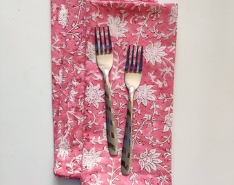 Indian block printed Pink floral napkins, Indian Napkins