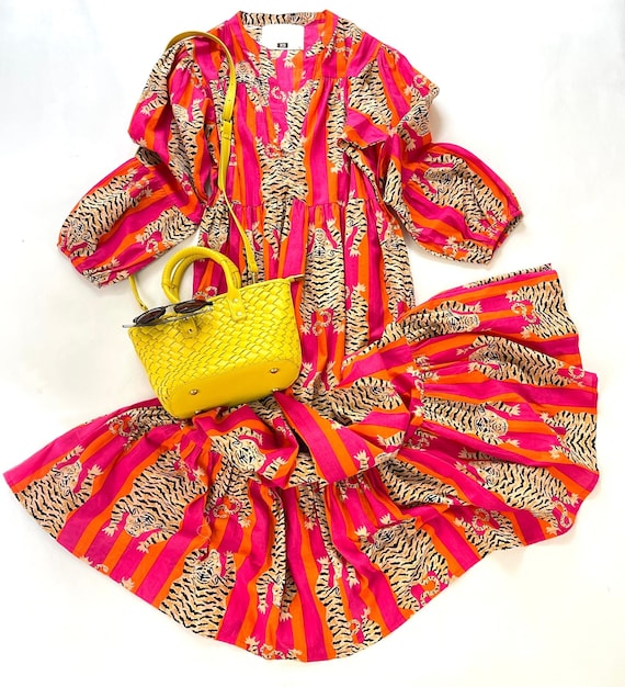 strapless open back dress Dhara Sheth Dubai Roar Tiger Animal Print Abstract Kaftan main image 0
